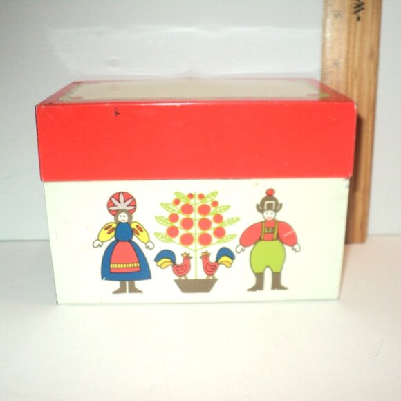 Recipe Index Card Vintage Box Ohio Art Pennsylvania Dutch Folk Art Tin Retro MCM - Picture 1 of 8